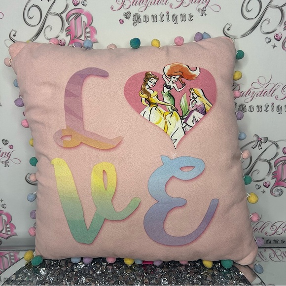 Disney princess pillow ombrΓ© rainbow Pom poms pastel cute love belle y2k pink - Picture 1 of 5